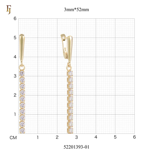 Gold Long Drop Earrings with CZ Tennis Chain – Elegant Sparkling Dangle Earrings for Women – FJ Jewelry