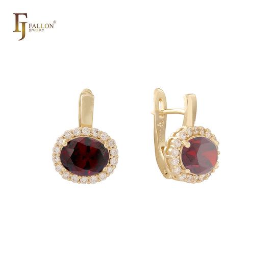 Pendientes de halo de racimo ovalado en colores chapados en oro de 14 quilates y oro rosa