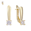 Gold Russian Lock Earrings – Minimalist Drop with CZ Solitaire | Non-Pierced Classic Jewelry by FJ