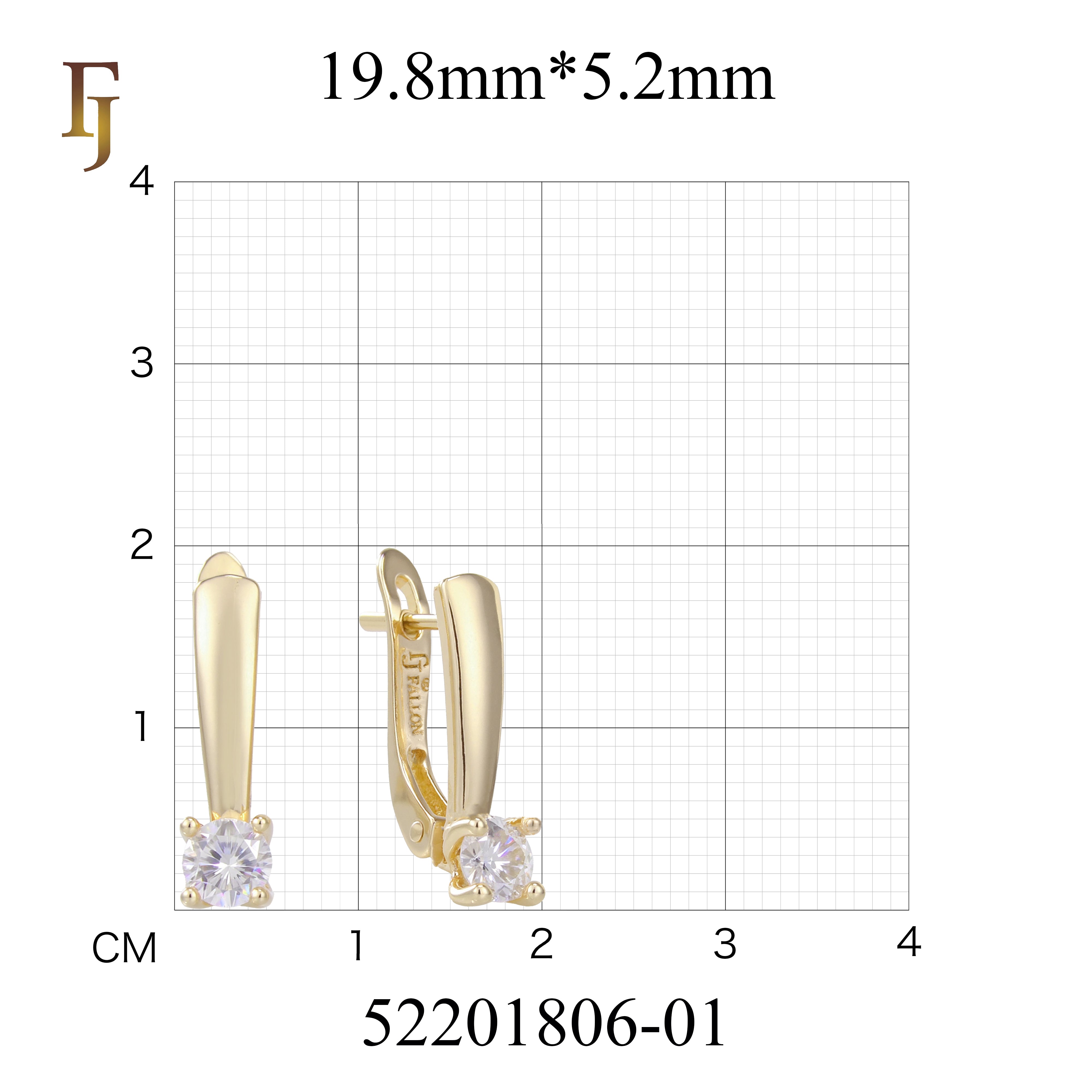 Gold Russian Lock Earrings – Minimalist Drop with CZ Solitaire | Non-Pierced Classic Jewelry by FJ