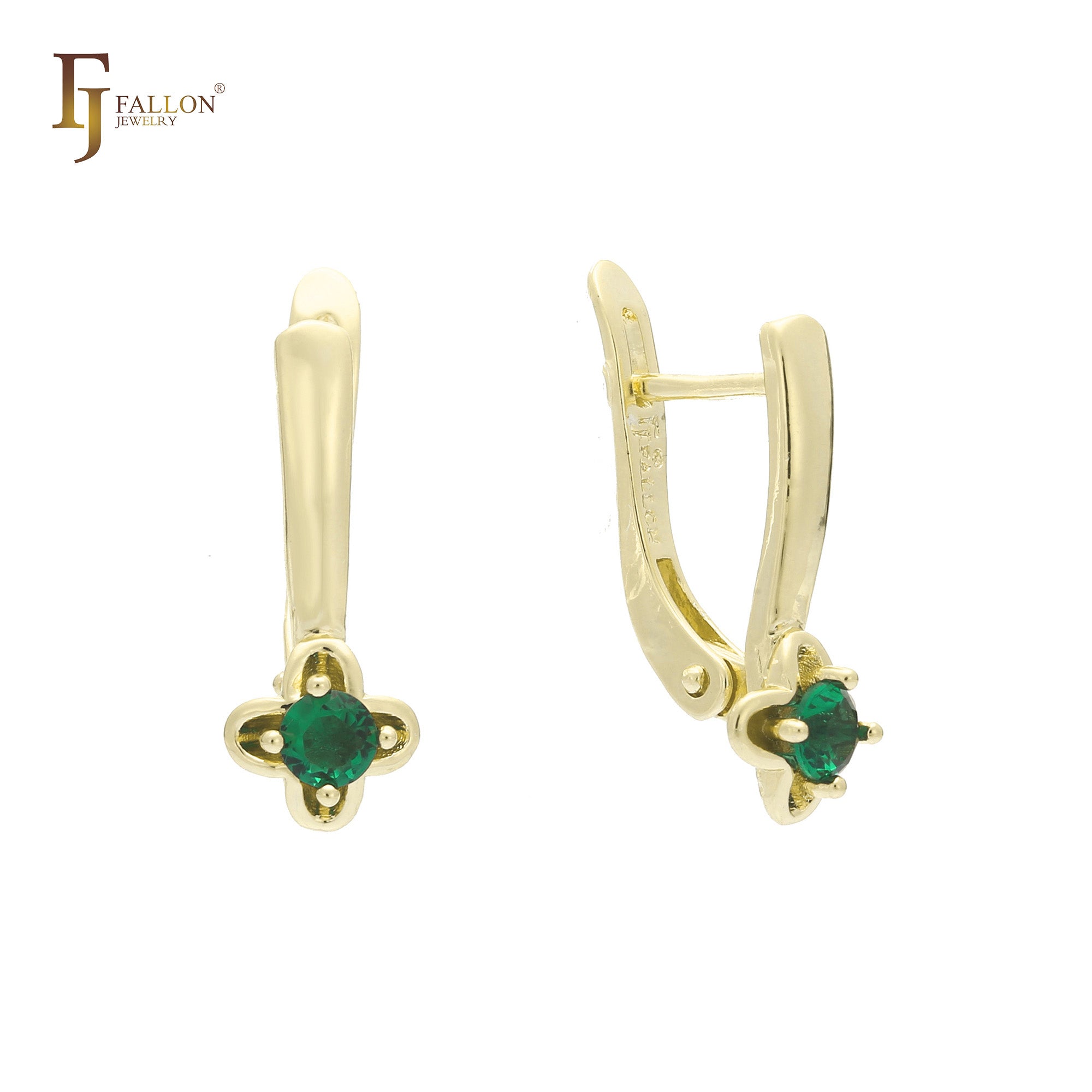 Solitaire flower earrings in 14K Gold, White Gold, Rose Gold plating colors