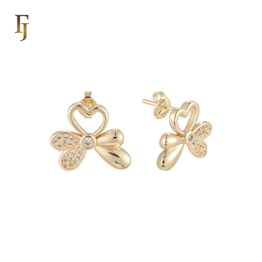 Heart and Flower 14K Gold stud earrings