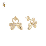 Heart and Flower 14K Gold stud earrings