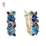 Elegant Rose Gold Earrings with Blue Multi-Color CZ Stones - Fashion Statement Jewelry for Women