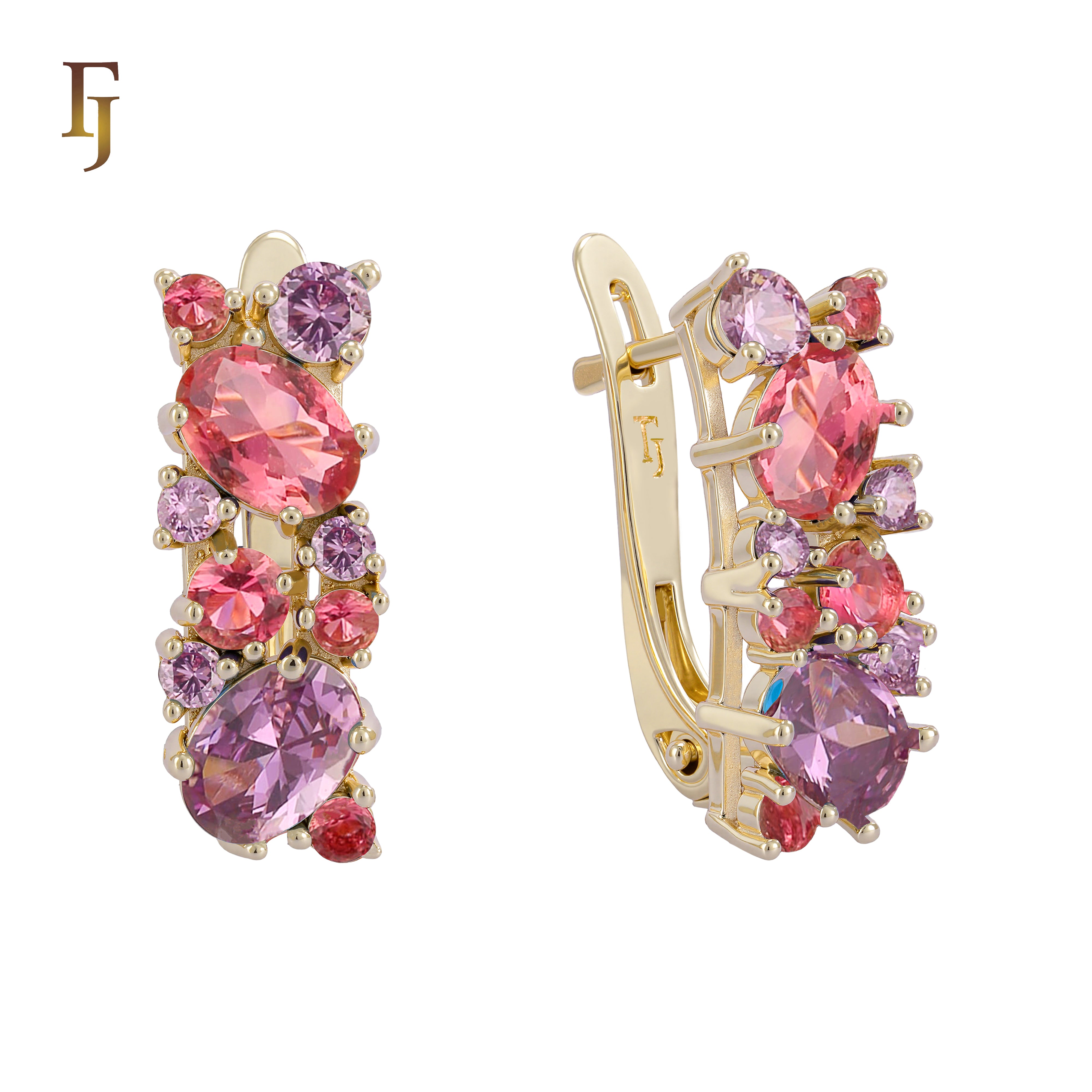 Elegant Rose Gold Earrings with Blue Multi-Color CZ Stones - Fashion Statement Jewelry for Women