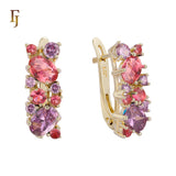 Elegant Rose Gold Earrings with Blue Multi-Color CZ Stones - Fashion Statement Jewelry for Women