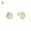 Tree of life halo white CZs 14K Gold Stud Earrings