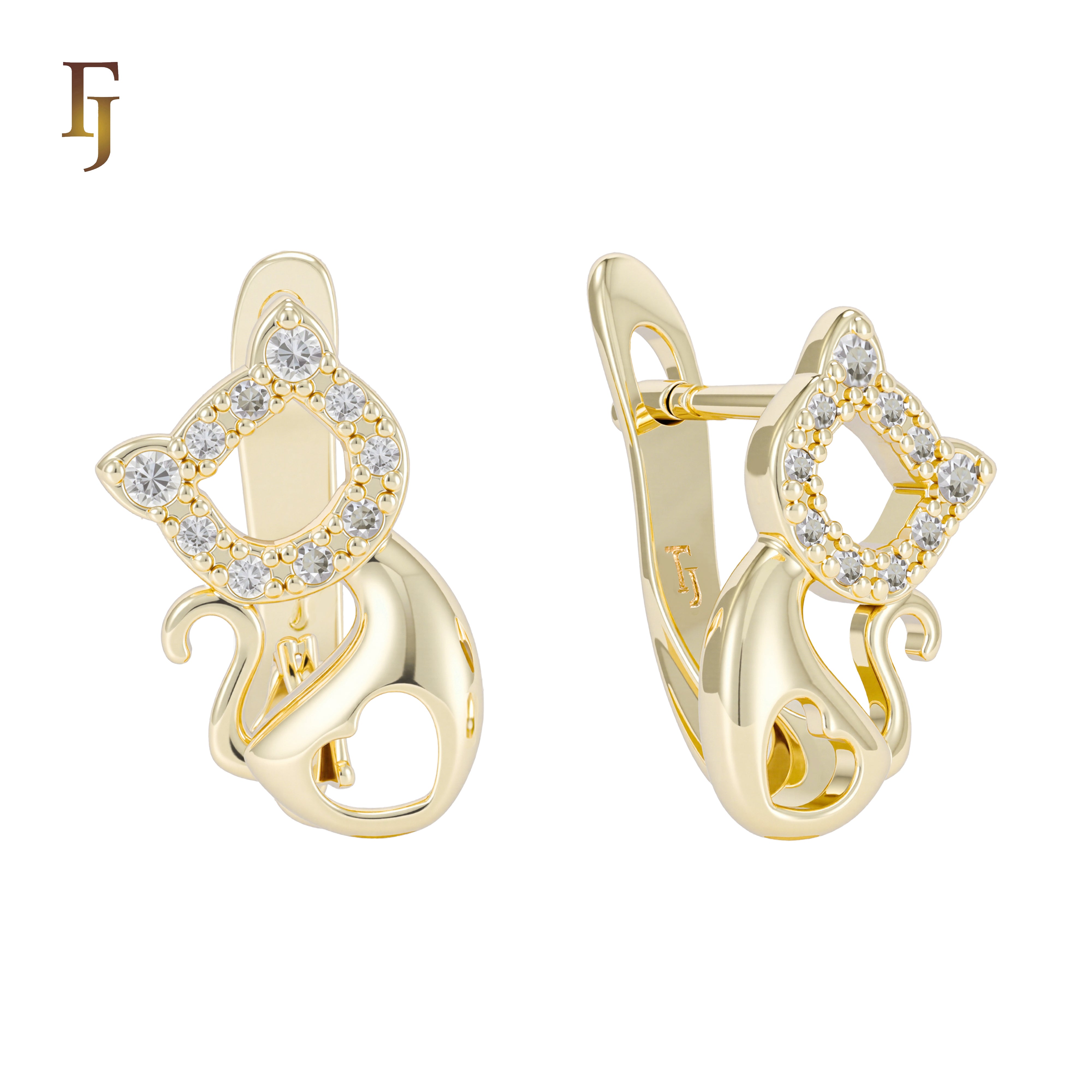 Cute Cat-Shaped Rose Gold Earrings with Sparkling Cubic Zirconia – Elegant Animal Jewelry for Women