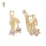 Child Russian Lock Earrings – Leaf and Branch Design with CZ Drops | Kids Nature-Inspired Jewelry by FJ