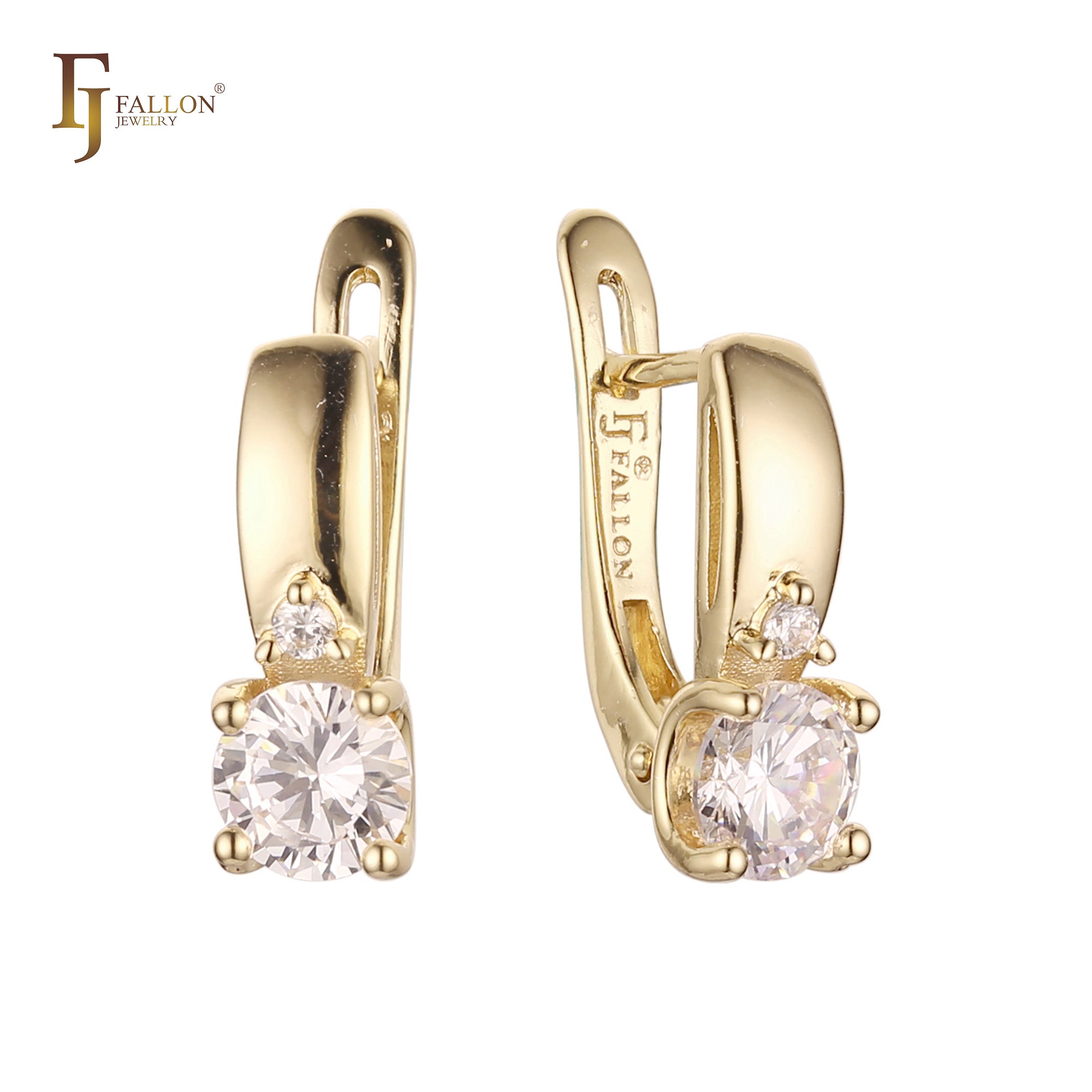 Solitaire earrings in 14K Gold, Rose Gold, two tone plating colors