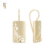 Gold Plated Wire Hook Earrings – Rectangular Panel with Swirl Cutout & CZ Accent | Artistic Lightweight Jewelry by FJ