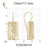Gold Plated Wire Hook Earrings – Rectangular Panel with Swirl Cutout & CZ Accent | Artistic Lightweight Jewelry by FJ