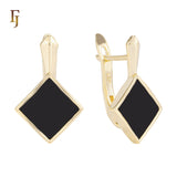 Chic Black Enamel Diamond-Shaped Gold Earrings – Geometric Minimalist Jewelry for Modern Women