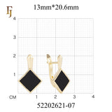 Chic Black Enamel Diamond-Shaped Gold Earrings – Geometric Minimalist Jewelry for Modern Women