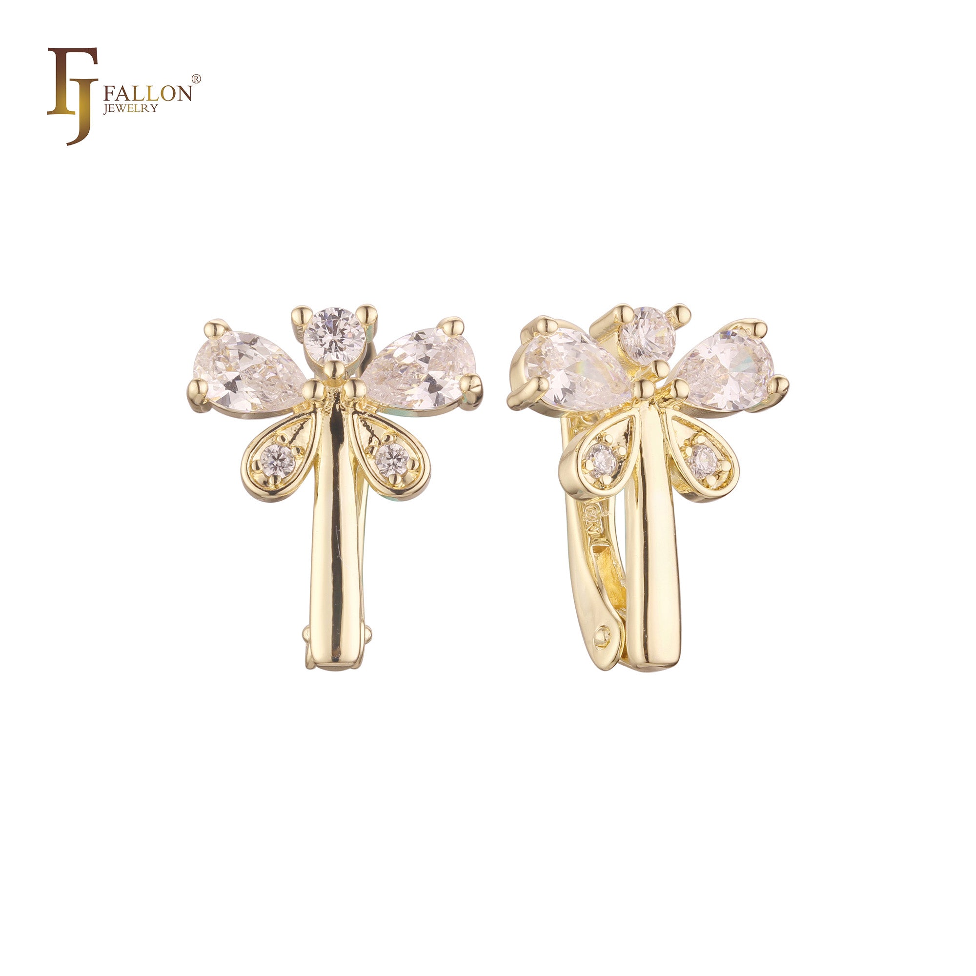 Dragonfly cluster earrings in 14K Gold, Rose Gold plating colors