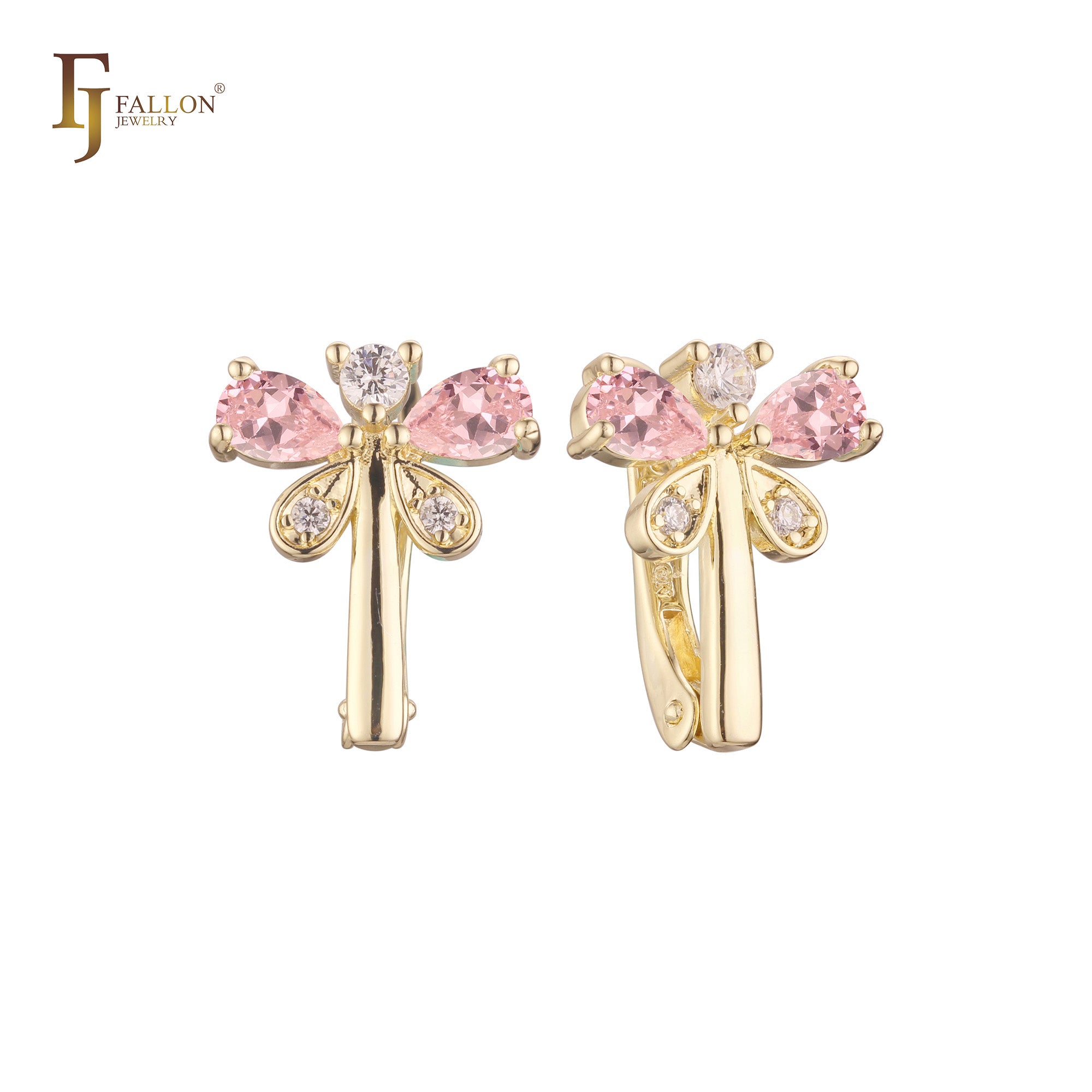 Dragonfly cluster earrings in 14K Gold, Rose Gold plating colors