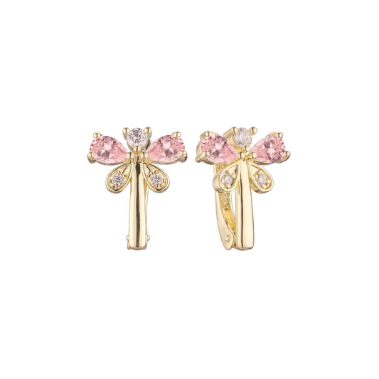 トンボ クラスター イヤリング、14K ゴールド、ローズゴールド メッキ カラー