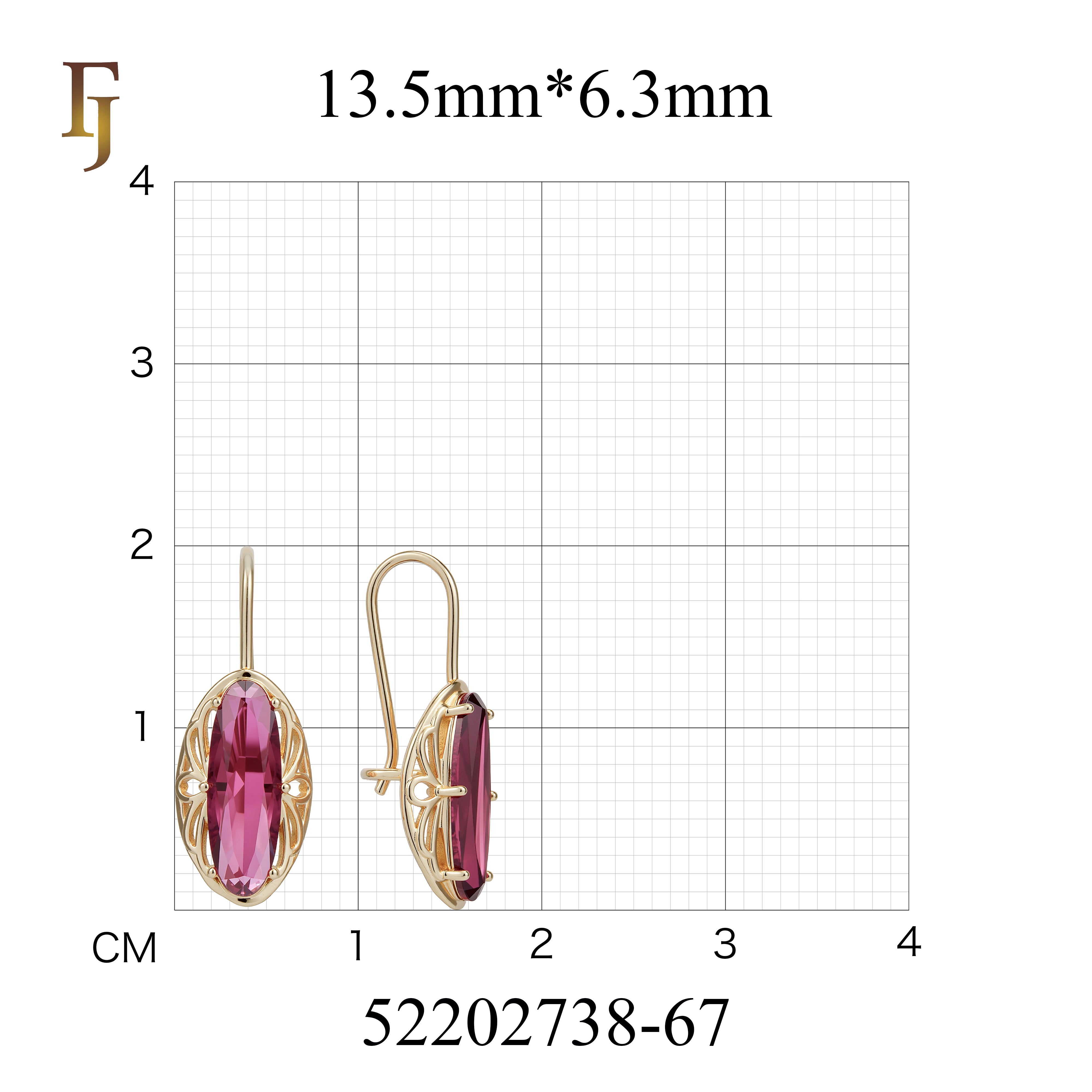 Gold Wire Hook Earrings – Oval Purple CZ with Filigree Frame | Elegant Pierced Jewelry by FJ