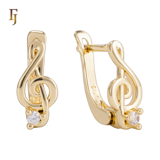 Gold-Plated Treble Clef Russian Lock Earrings with CZ – Music Note Inspired Jewelry