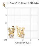 Gold Child Russian Lock Earrings – Cute Bear Design with CZ Belly | Non-Pierced Girls’ Jewelry by FJ