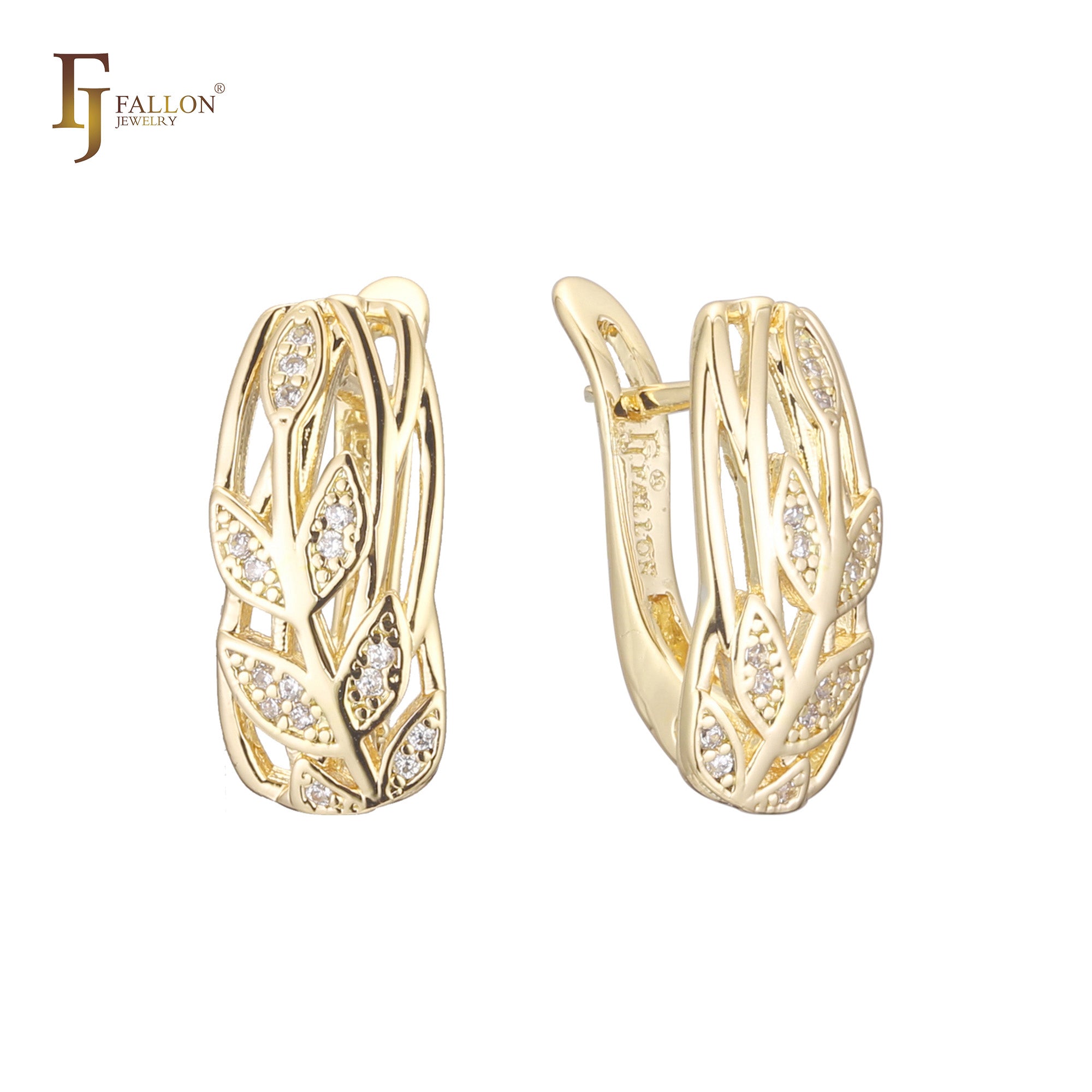 Leaves cluster earrings in 14K Gold, Rose Gold, two tone plating colors
