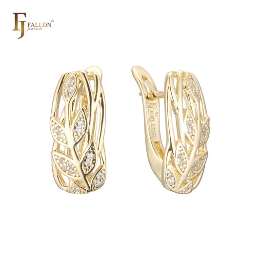 Leaves cluster earrings in 14K Gold, Rose Gold, two tone plating colors