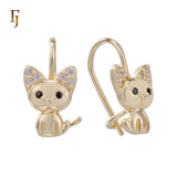 Gold Child Earrings – Cute Cat Wire Hook with CZ Ears | Non-Tarnish Pierced Jewelry by FJ