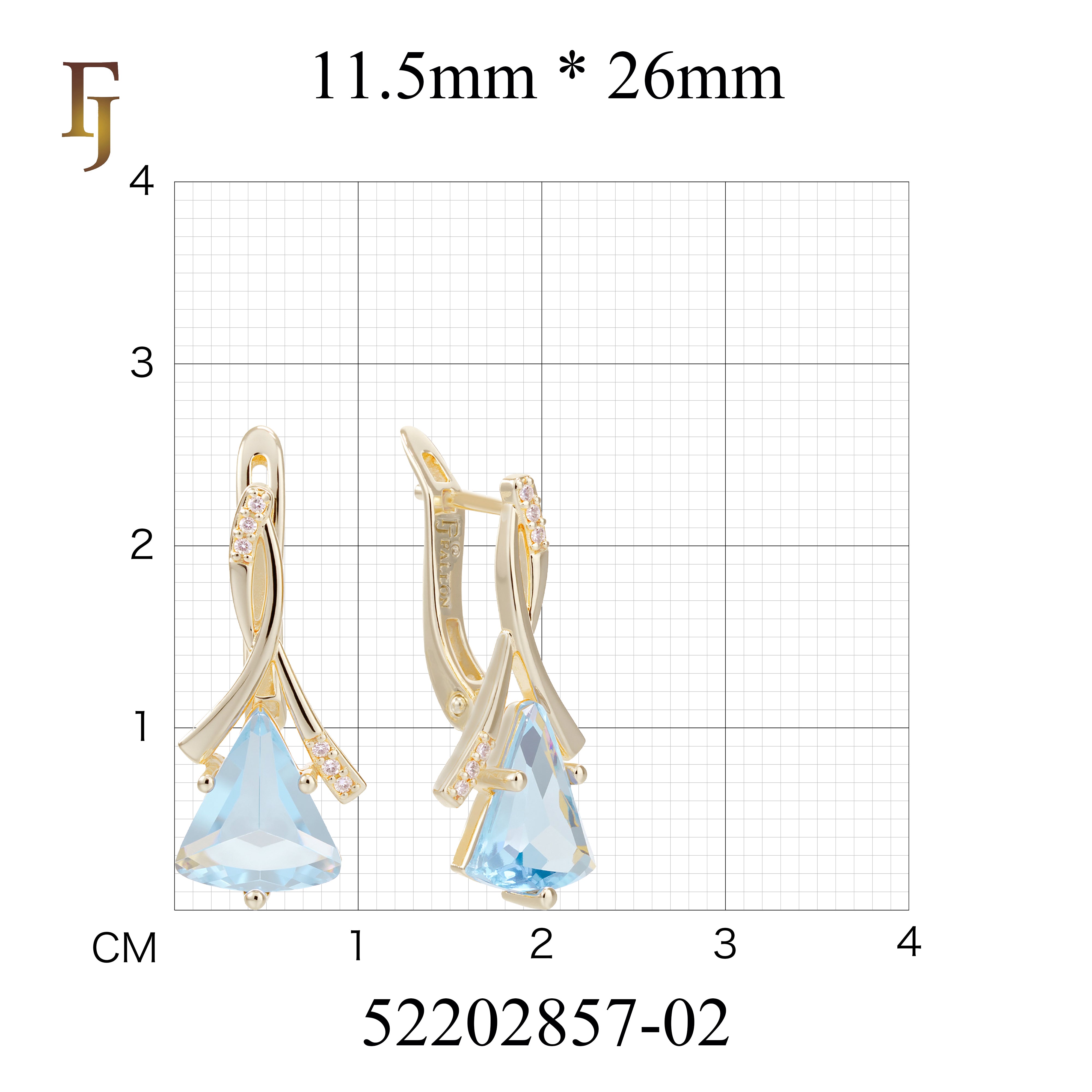 🔥 Gold Russian Lock Earrings – Blue Triangle CZ Drop with Crisscross Pavé Design | Elegant Non-Tarnish Jewelry by FJ