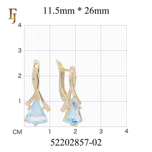 🔥 Gold Russian Lock Earrings – Blue Triangle CZ Drop with Crisscross Pavé Design | Elegant Non-Tarnish Jewelry by FJ