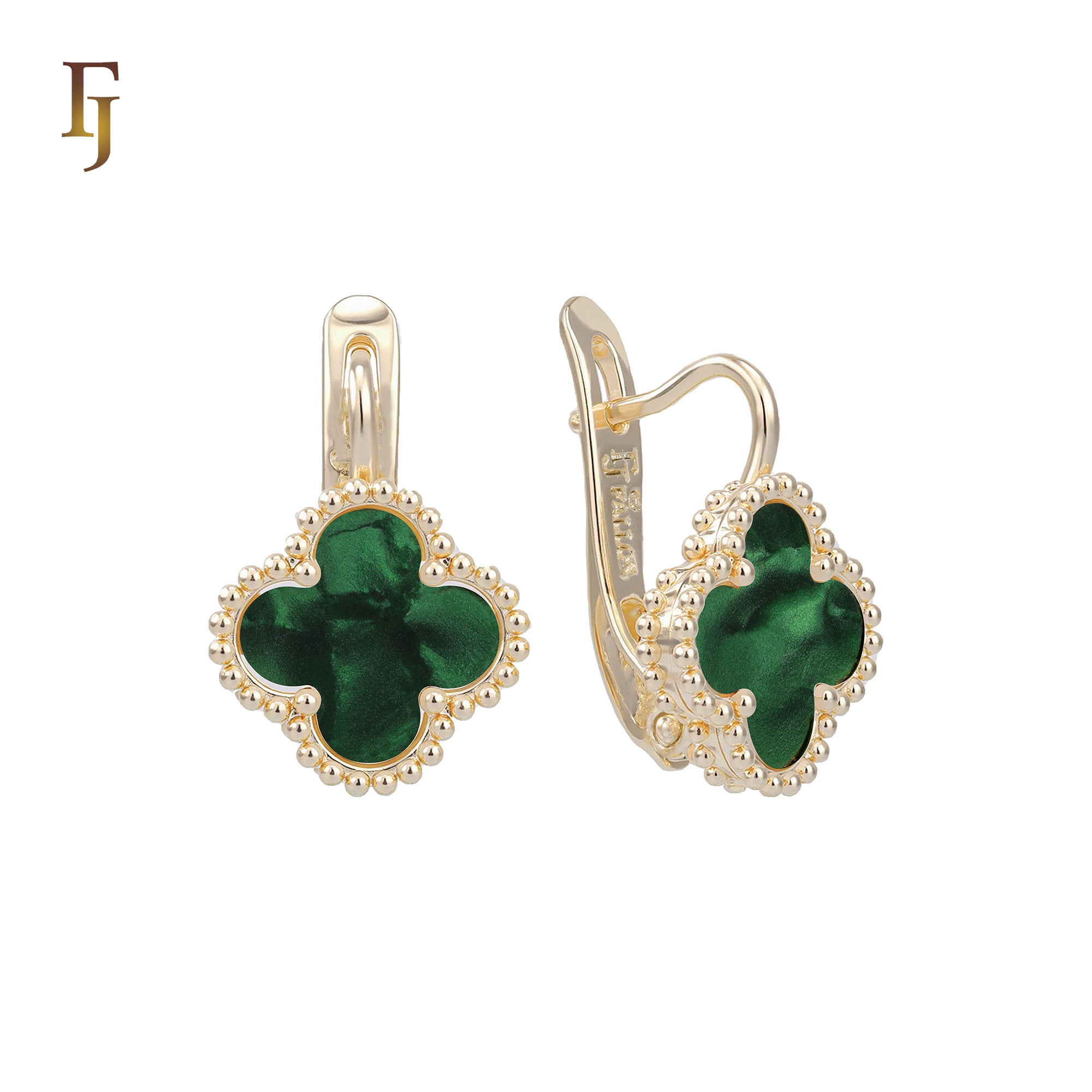 🔥 Rose Gold Russian Lock Earrings – Colorful Clover Enamel with Beaded Frame | Classic Non-Tarnish Jewelry by FJ