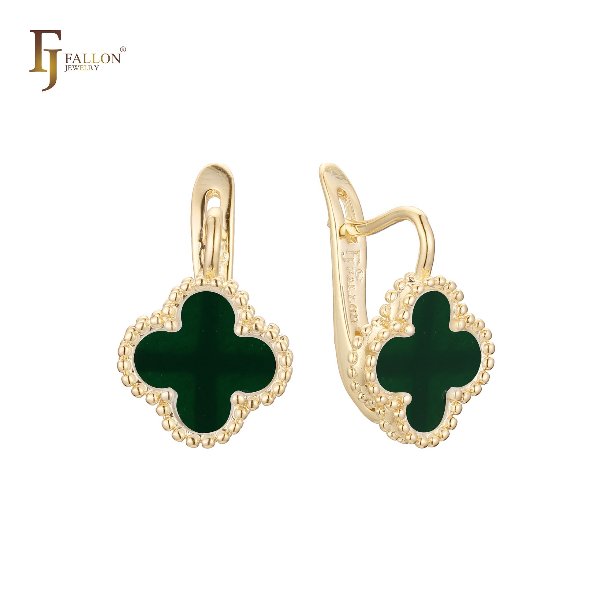 🔥 Rose Gold Russian Lock Earrings – Colorful Clover Enamel with Beaded Frame | Classic Non-Tarnish Jewelry by FJ