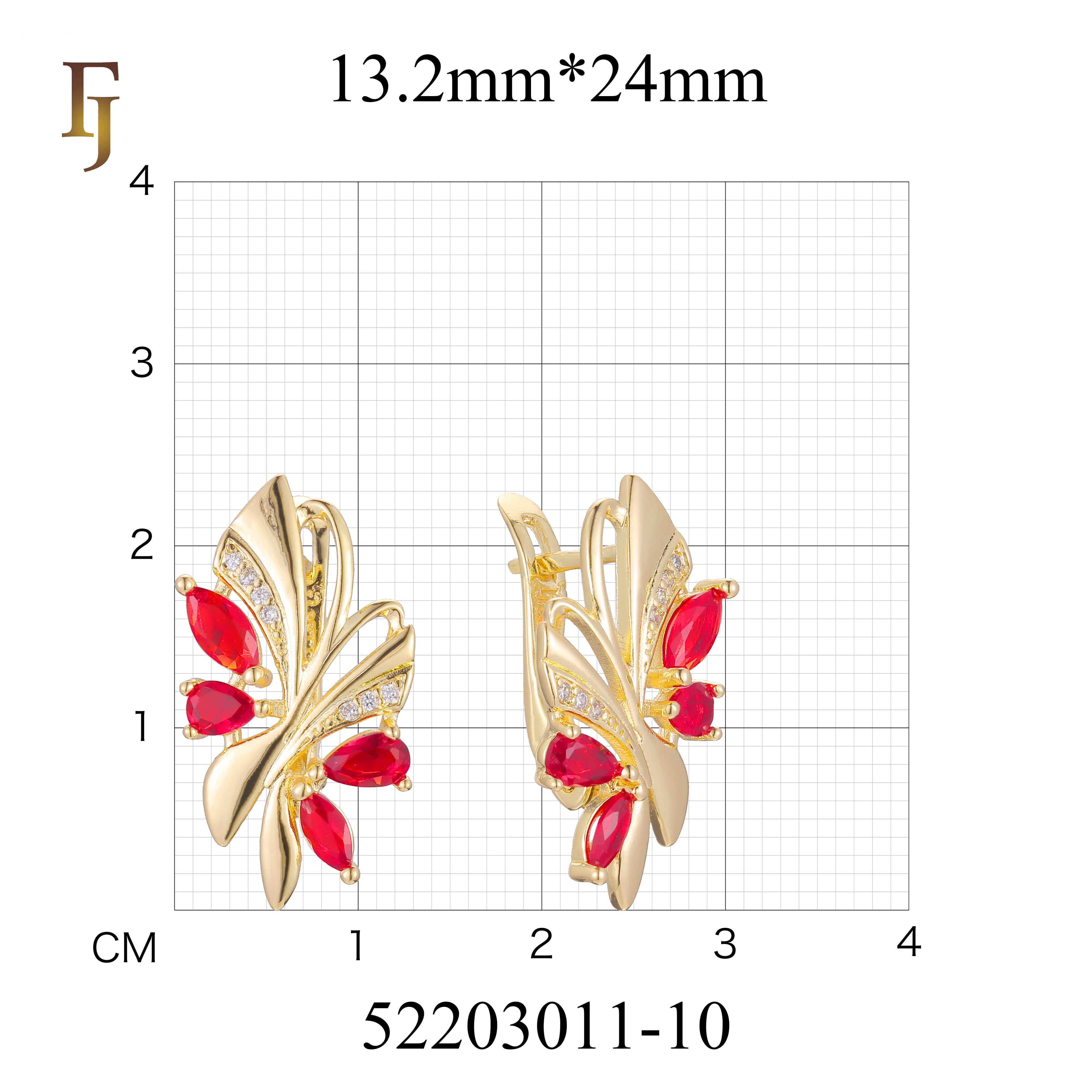 Gold-Plated Russian Lock Earrings with Red CZ Gemstones – Elegant Butterfly Design Earrings