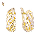 Gold-Plated Russian Lock Earrings with Twisted Design and CZ Accents – Elegant Hoop Style