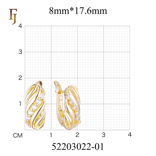 Gold-Plated Russian Lock Earrings with Twisted Design and CZ Accents – Elegant Hoop Style