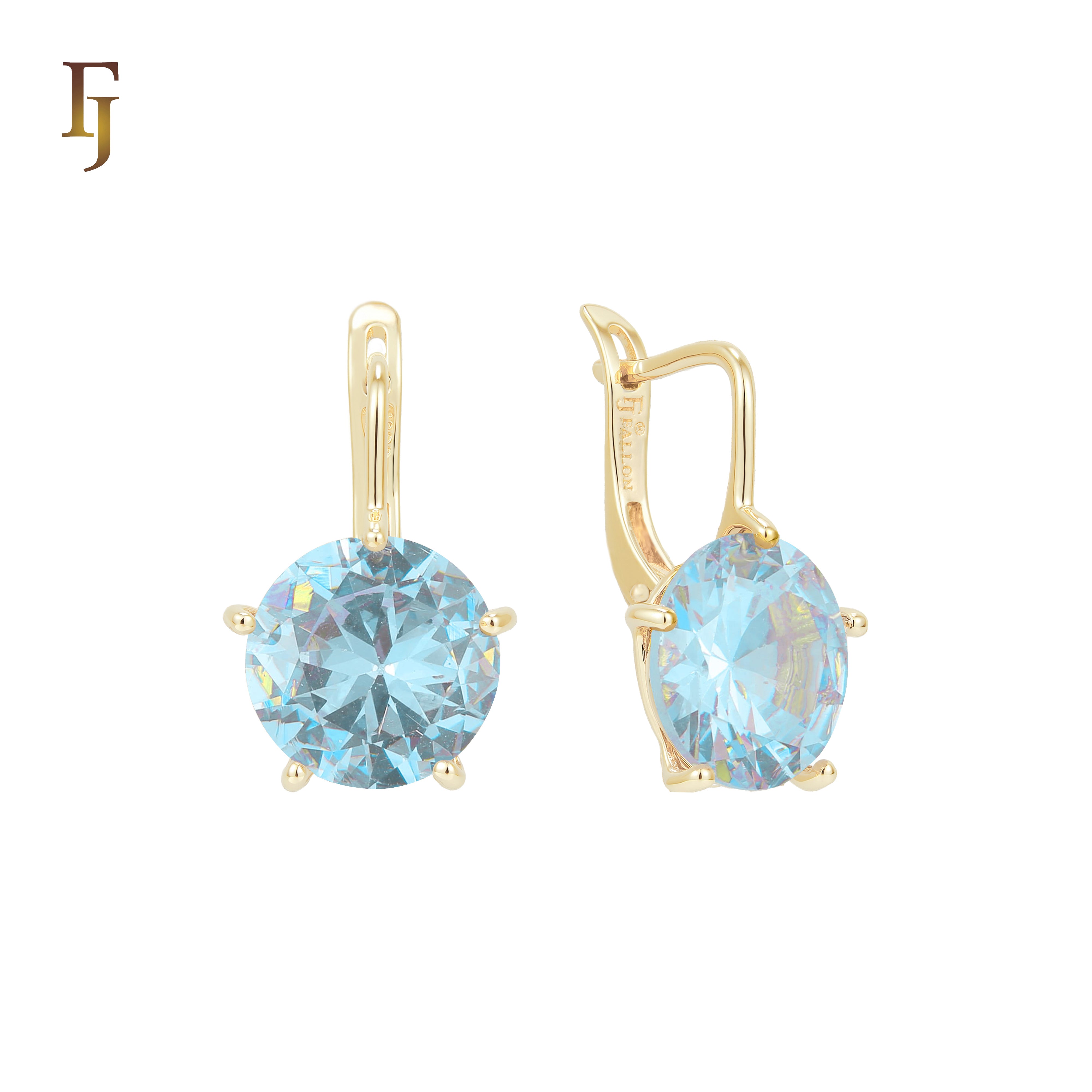 Gold Russian Lock Earrings – Round Light Purple CZ Four-Prong Drop | Minimalist Non-Tarnish Jewelry by FJ