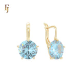 Gold Russian Lock Earrings – Round Light Purple CZ Four-Prong Drop | Minimalist Non-Tarnish Jewelry by FJ