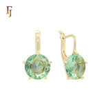 Gold Russian Lock Earrings – Round Light Purple CZ Four-Prong Drop | Minimalist Non-Tarnish Jewelry by FJ