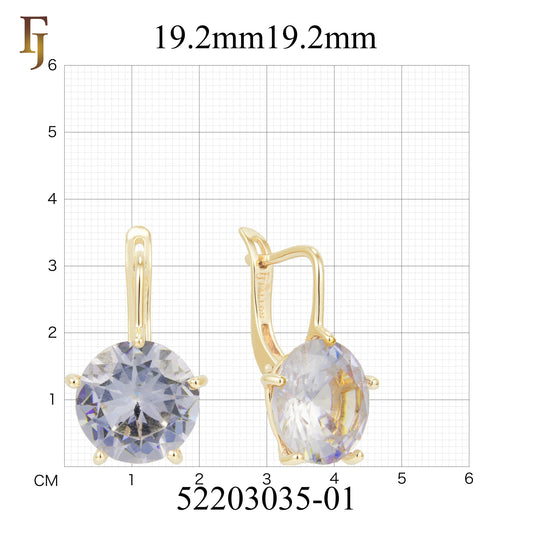 Gold Russian Lock Earrings – Round Light Purple CZ Four-Prong Drop | Minimalist Non-Tarnish Jewelry by FJ