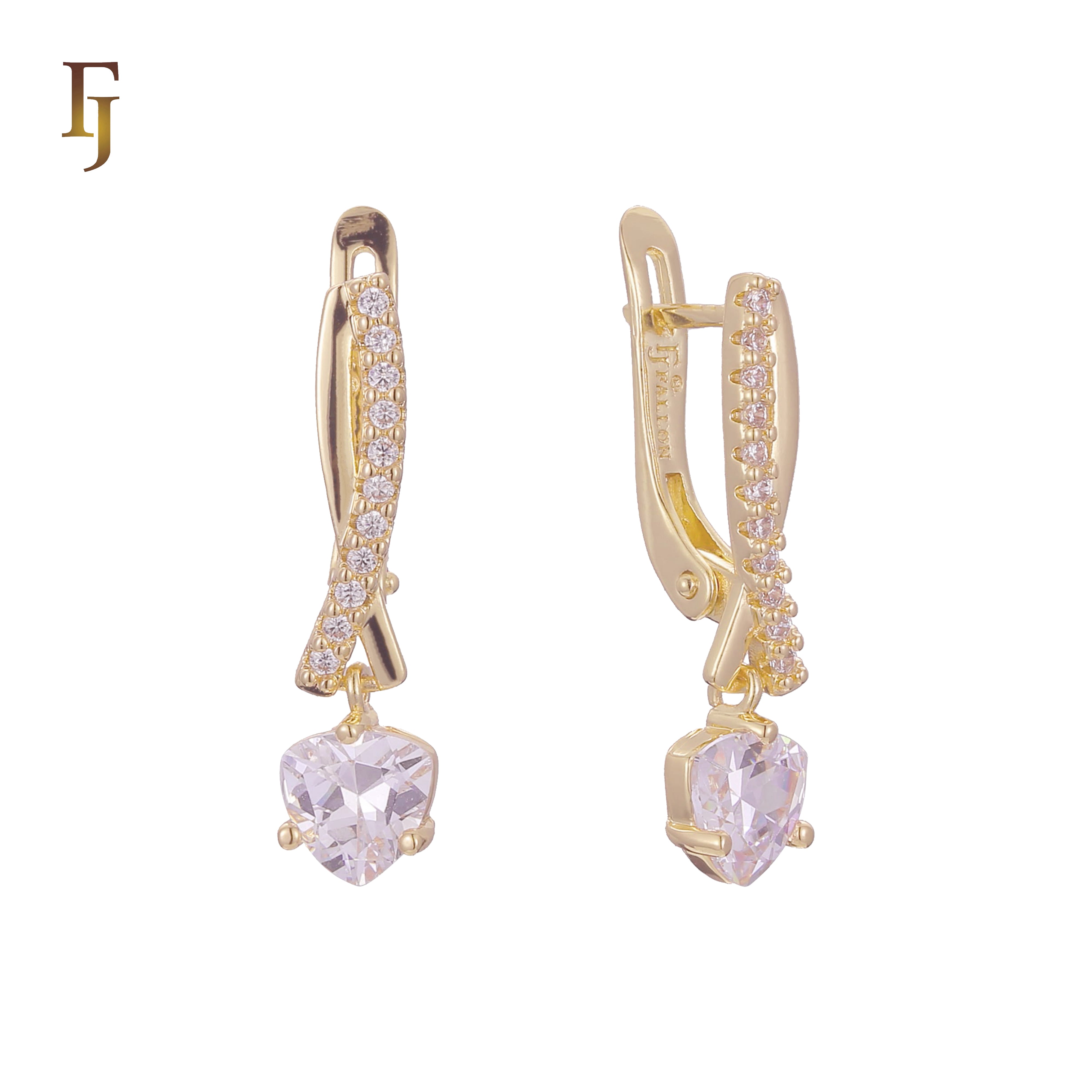Solitaire drop cluster earrings plated in 14K Gold, Rose Gold, two tone