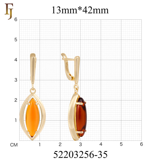 🔥 Gold Russian Lock Earrings – Orange Marquise CZ Drop with Minimalist Open Frame | Elegant Non-Tarnish Jewelry by FJ