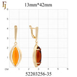 🔥 Gold Russian Lock Earrings – Orange Marquise CZ Drop with Minimalist Open Frame | Elegant Non-Tarnish Jewelry by FJ