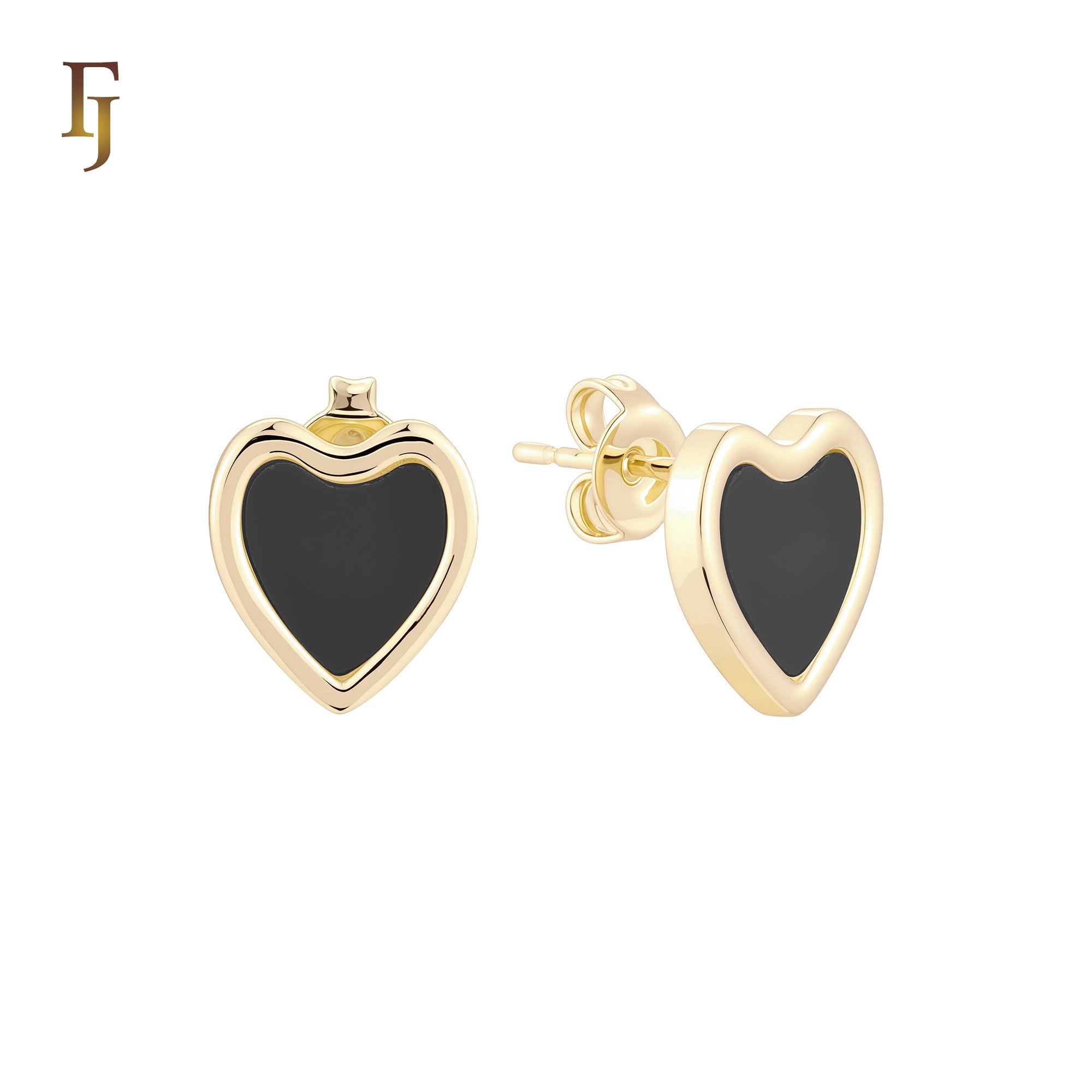 Taller Heart of red or white Onyx 14K Gold, Rose Gold Stud Earrings
