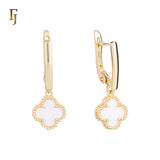 🔥 Rose Gold Drop Earrings with White Clover Charm – Elegant Russian Lock Earrings for Women