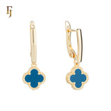 🔥 Rose Gold Drop Earrings with White Clover Charm – Elegant Russian Lock Earrings for Women