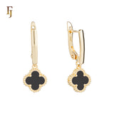 🔥 Rose Gold Drop Earrings with White Clover Charm – Elegant Russian Lock Earrings for Women