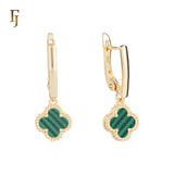 🔥 Rose Gold Drop Earrings with White Clover Charm – Elegant Russian Lock Earrings for Women