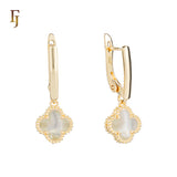 🔥 Rose Gold Drop Earrings with White Clover Charm – Elegant Russian Lock Earrings for Women