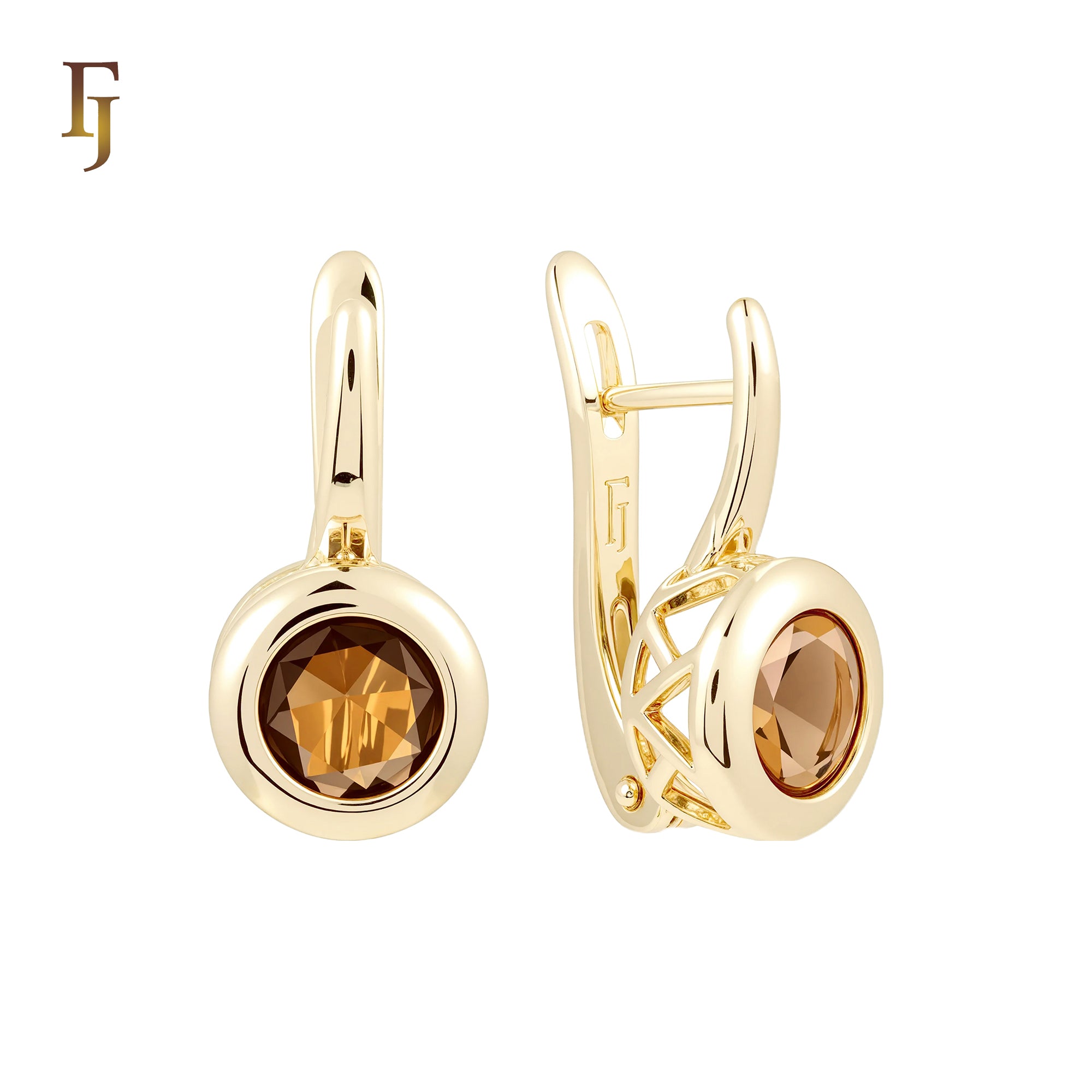Elegant round Solitaire coffee CZ Rose Gold Russian Lock Earrings