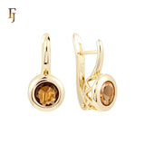 Elegant round Solitaire coffee CZ Rose Gold Russian Lock Earrings
