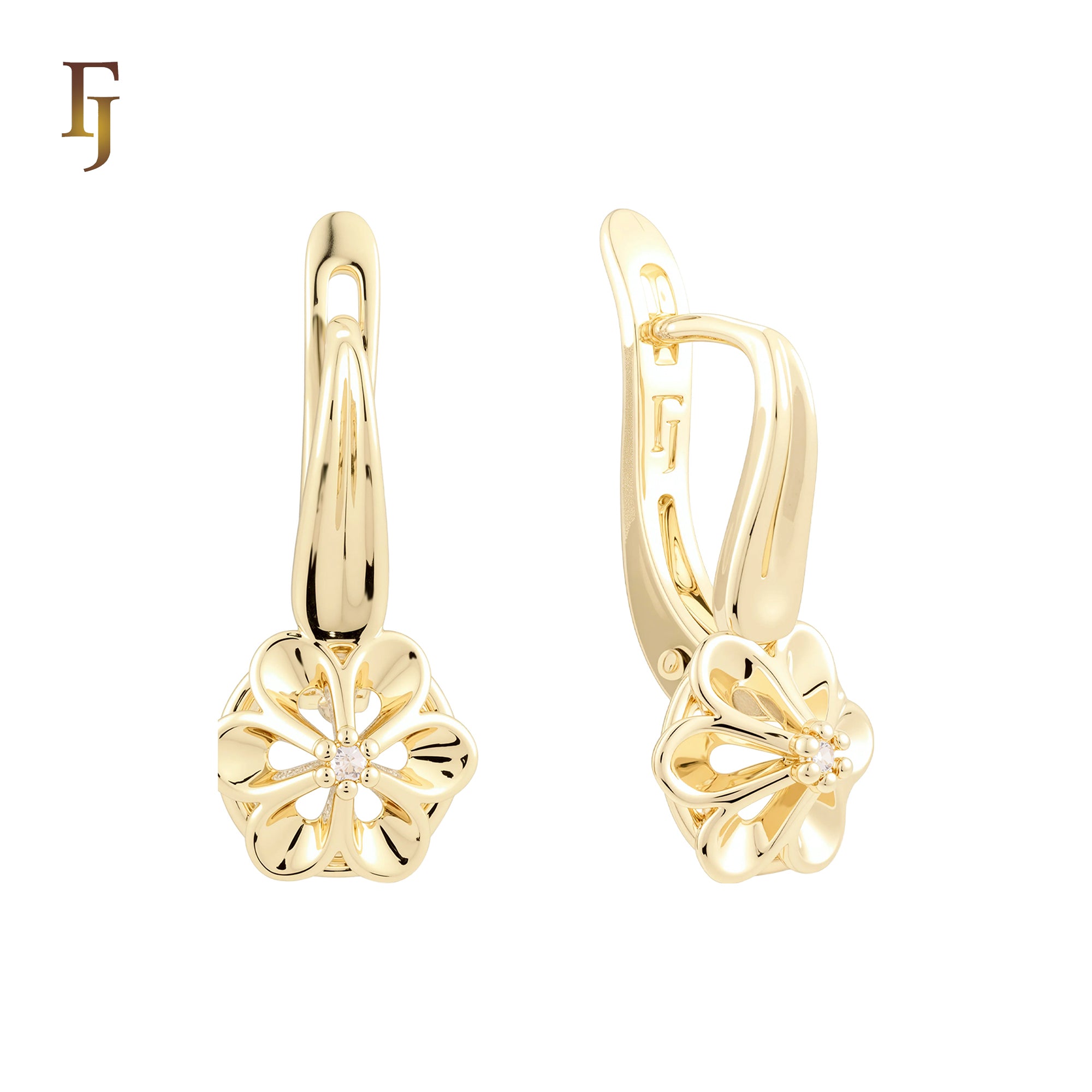 Flower Leverback Drop Russian Lock Earrings 14K Gold Plated Hypoallergenic Tarnish Resistant Eco-Friendly Jewelry FJ Fallon Jewelry